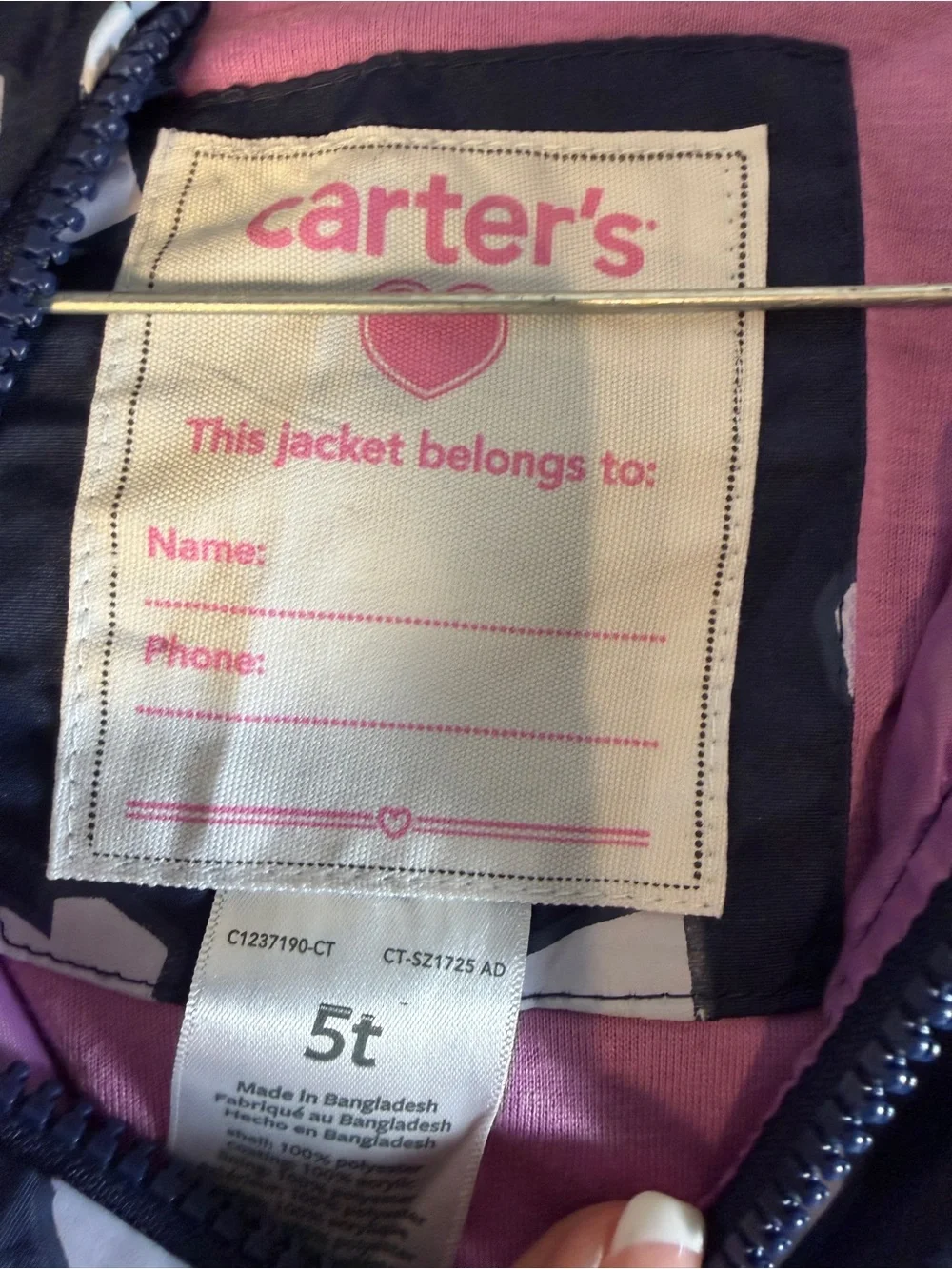 Carter's Navy Heart-Print Hooded Raincoat with Pink Lining